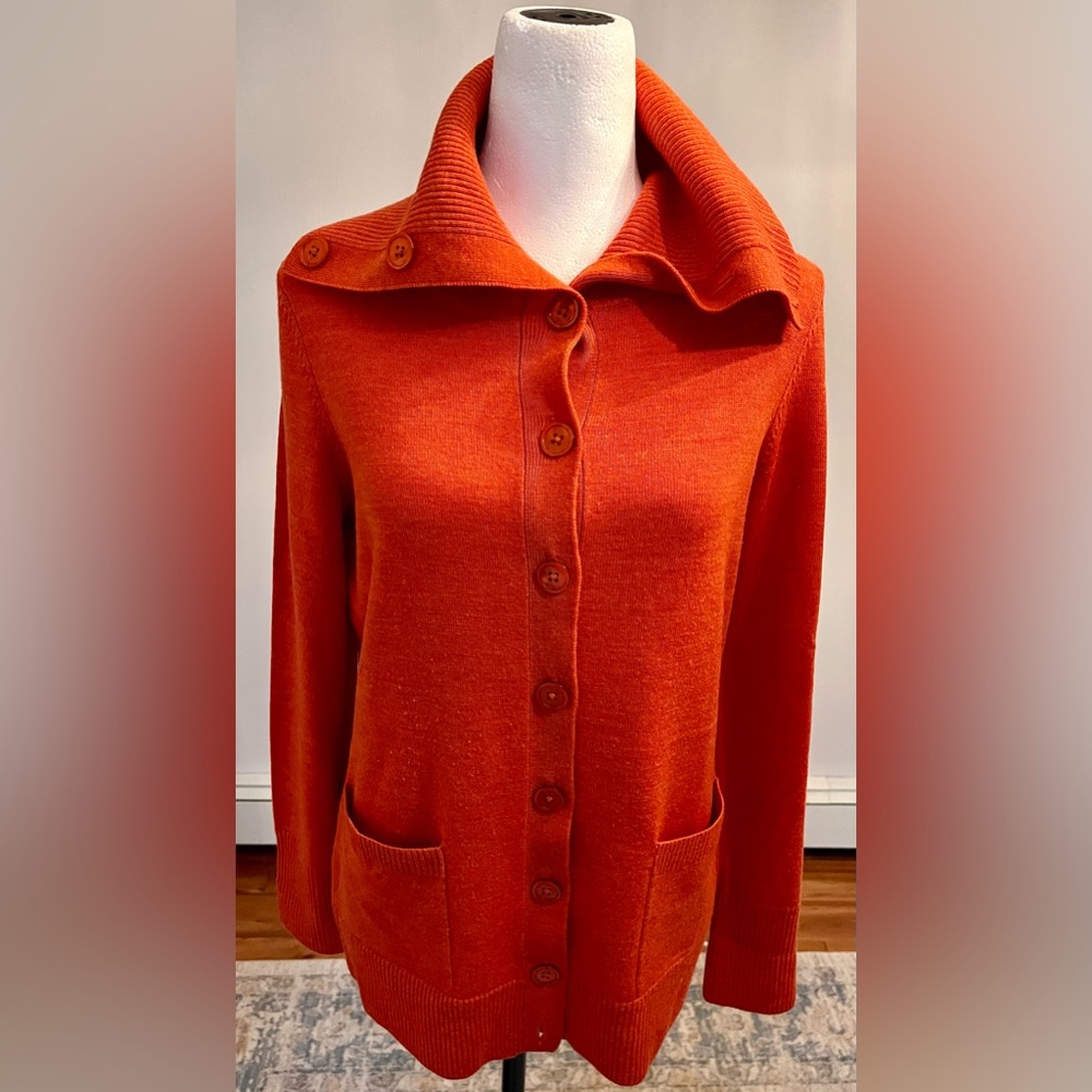 NWOT Talbots 100% Merino wool runs L, pumpkin Talbots cardigan